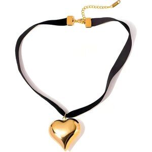 18K Gold/Silver Black Cord Heart Cross Choker Necklace Hypoallergenic Vibrant